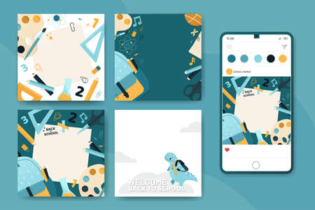 Back to School flat design post collection. Vector illustration.