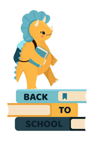 Back to School dinosaur on books. Vector illustration.のイラスト素材