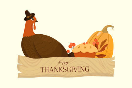 Happy Thanksgiving day vector illustration. Turkey and pumpkin.のイラスト素材