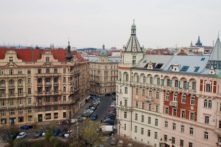 View of Prague street from the Dancing House. city landscape. Czechの写真素材