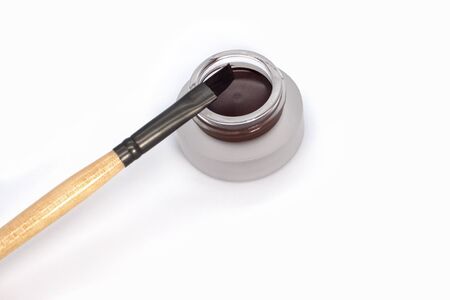 eyeliner gel with beveled brush isolated on a white background. Eye cosmetics.の写真素材