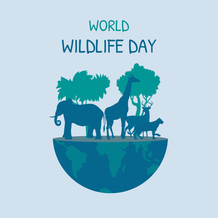 Flat Vector world wildlife day to raise animal awareness and preserve habitat in forest in illustrationのイラスト素材