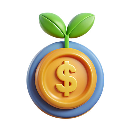 3D Rendering of a Dollar Coin with a Plant Sprouting from It