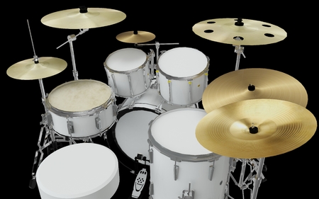 white modern drums isolated in the black roomの写真素材