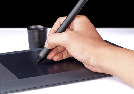 Hand holding Drawing Tablet for Graphic Designerの写真素材