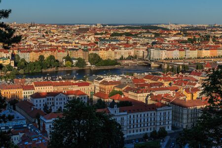 Lesser Town with the Vltava and streets on a sunny day and blue sky viewの写真素材