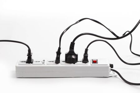 Multi plug electrical power strip isolated on a white background