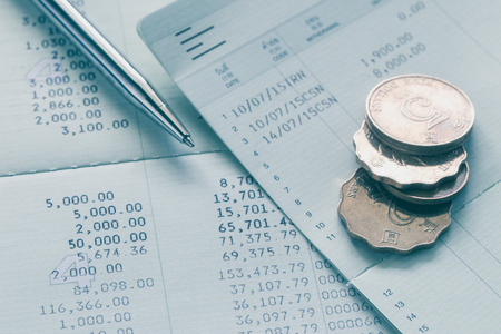 Close up of saving account Passbookの写真素材