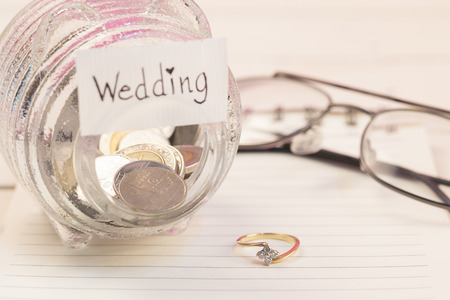 Wedding money in a jarの写真素材