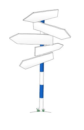 Sign post with many arrows or signs or waymarksの写真素材