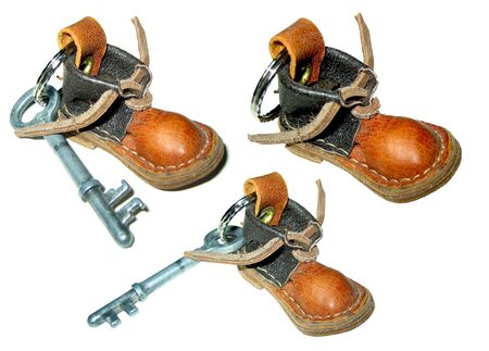 Isolated funny leather foot key holderの写真素材
