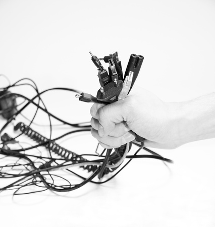 Different kind of wires and cables that we daily use in handの写真素材