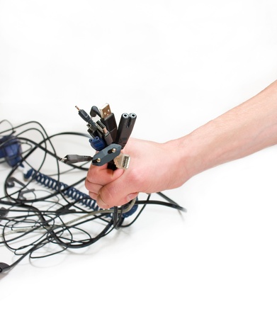 Different kind of wires and cables that we daily use in handの写真素材