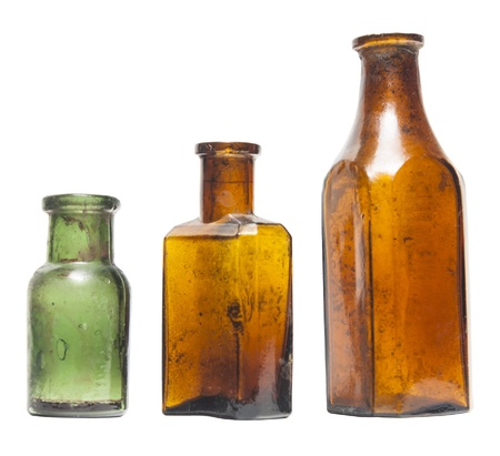 Isolated old style bottles in different shape and colorsの写真素材