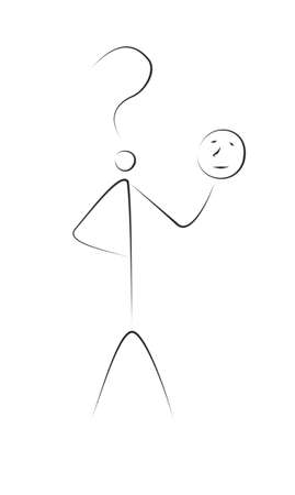An illustration of a person who is holding his head on hand and thinkingの写真素材