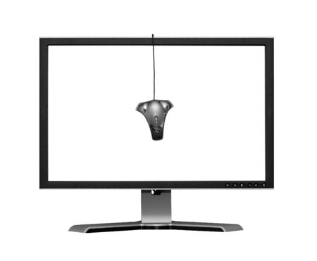 Isolated widescreen flatscreen lcd monitor and color calibratorの写真素材