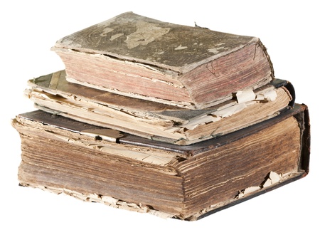 Very old ancient books isolated to white backgroundの写真素材