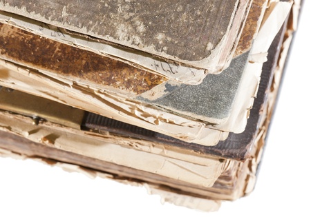 Very old ancient books isolated to white backgroundの写真素材