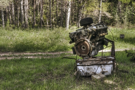 Od machine engine left into forestの写真素材