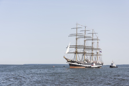 Tallinn, Estonia - July 12, 2013:  Kruzenshtern or Krusenstern sail ship whit four tall masts arrives to Tallinn Maritime Days on July 12, 2013 in Tallinn, Estoniaのeditorial素材