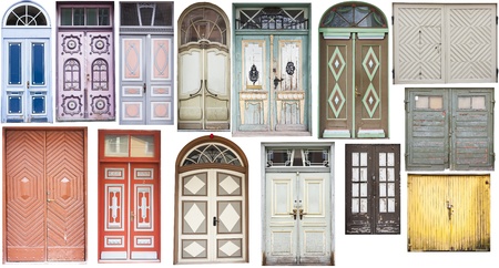 Set of several different colorful old style front doorsの写真素材