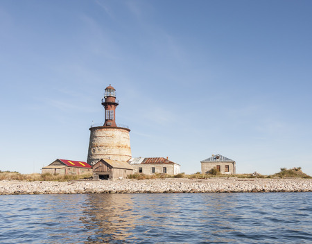 Ancient stone made lighthouse on an isle known as Keri in Estoniaの写真素材