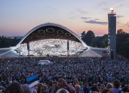 Tallinn, Estonia - July 05, 2014  Crowd at the Estonian XXVI national song festival at Tallinna Lauluvaljak in Tallinn, Estonia on July 05, 2014のeditorial素材