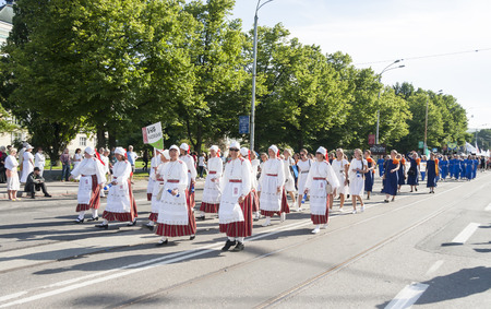 Tallinn, Estonia - July 05, 2014  Parade of the Estonian XXVI National song and dance festival called Aja Puudutus, Puudutuse Aeg in Tallinn, Estonia on July 05, 2014のeditorial素材