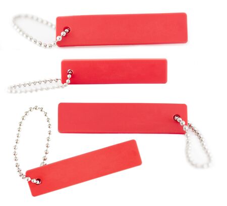 Red labels with a chaing isolated to white background