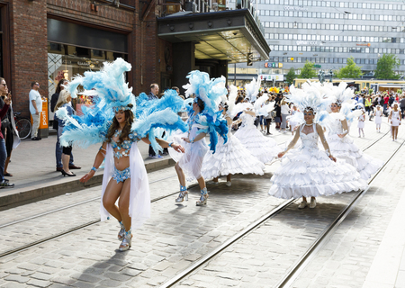 HELSINKI, FINLAND - JUNE 10, 2017: Helsinki Samba Carnaval celebration on the streets of Helsinki,...
