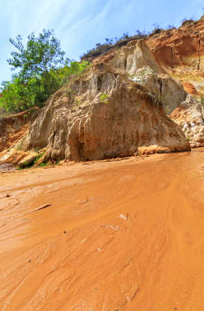 Magnificent landscape with orange sand cliffs in Fairy Stream, Vietnamの写真素材