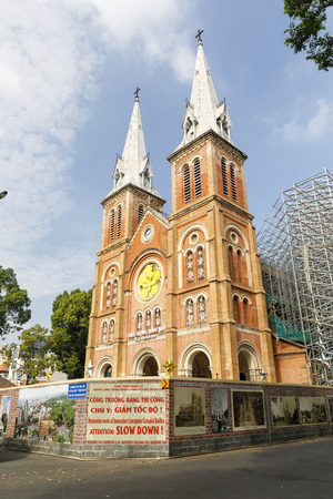 SAIGON, VIETNAM - FEBRUARY 23, 2018: Exterior or Notre Dame cathedral in Saigon, Vietnamのeditorial素材