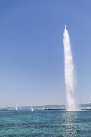 High fountain called Jet d'eau in the centre of Geneva, Switzerland High fountain called Jet d'eau in the centre of Geneva, Switzerland