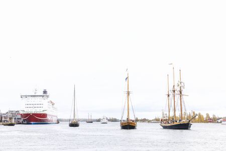 HELSINKI, FINLAND - OCTOBER 12, 2019: Finlandâs tall sailing ships entering the south harbour in Helsinki, Finland on October 12, 2019 when Traditional Sailing Day is being celebrated in the country.のeditorial素材