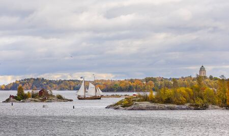 HELSINKI, FINLAND - OCTOBER 12, 2019: Finlandâs tall sailing ships entering the south harbour in Helsinki, Finland on October 12, 2019 when Traditional Sailing Day is being celebrated in the country.のeditorial素材