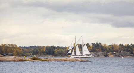 HELSINKI, FINLAND - OCTOBER 12, 2019: Finlandâs tall sailing ships entering the south harbour in Helsinki, Finland on October 12, 2019 when Traditional Sailing Day is being celebrated in the country.のeditorial素材