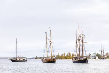 HELSINKI, FINLAND - OCTOBER 12, 2019: Finlandâs tall sailing ships entering the south harbour in Helsinki, Finland on October 12, 2019 when Traditional Sailing Day is being celebrated in the country.のeditorial素材