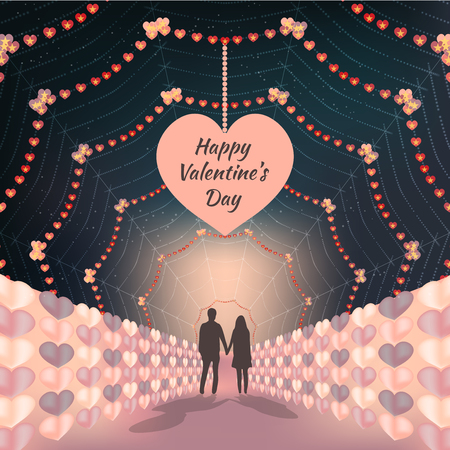 Silhouette couple holding hands on beautiful valentines days backgroundのイラスト素材