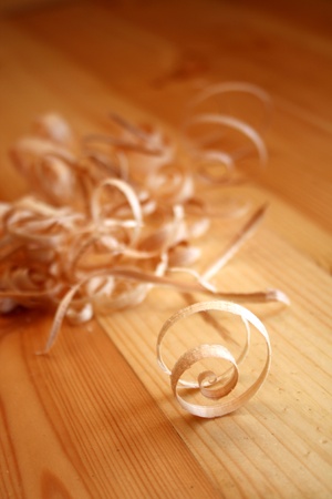 Woodchips on wooden surfaceの写真素材