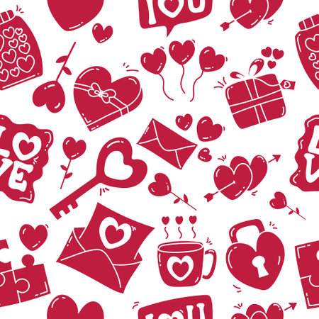 Seamless pattern with Valentine's Day elements. Vector illustration.のイラスト素材