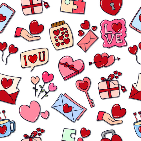 Seamless pattern with Valentine's day icons. Vector illustration.のイラスト素材
