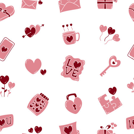 Seamless pattern with valentine's day icons. Vector illustrationのイラスト素材
