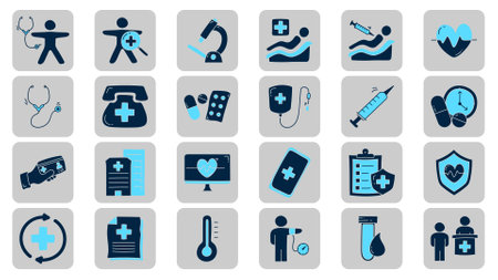 Set of medical and healthcare icons. Vector illustration in flat design.のイラスト素材