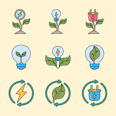 Ecology icons set. Green energy and eco power symbols. Vector illustrationのイラスト素材