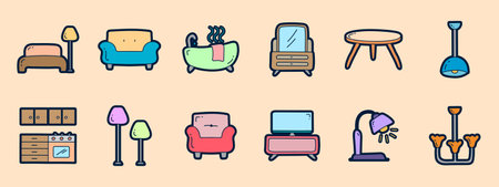 Furniture icons set. Cartoon illustration of furniture icons for web designのイラスト素材
