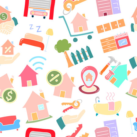 Seamless pattern with home and real estate icons. Vector illustrationのイラスト素材