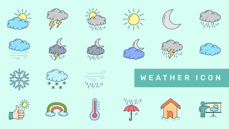 Weather forecast icons set. Vector illustration of weather forecast icon set.のイラスト素材