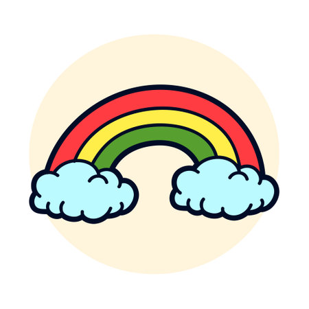 Rainbow and clouds doodle vector illustration. Flat design style.のイラスト素材