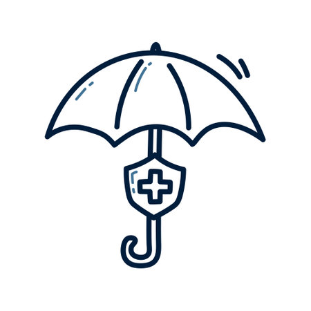 umbrella with medical cross icon over white background, line style, vector illustrationのイラスト素材