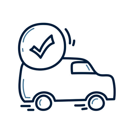 delivery service concept, car with check mark icon over white background, line style, vector illustrationのイラスト素材